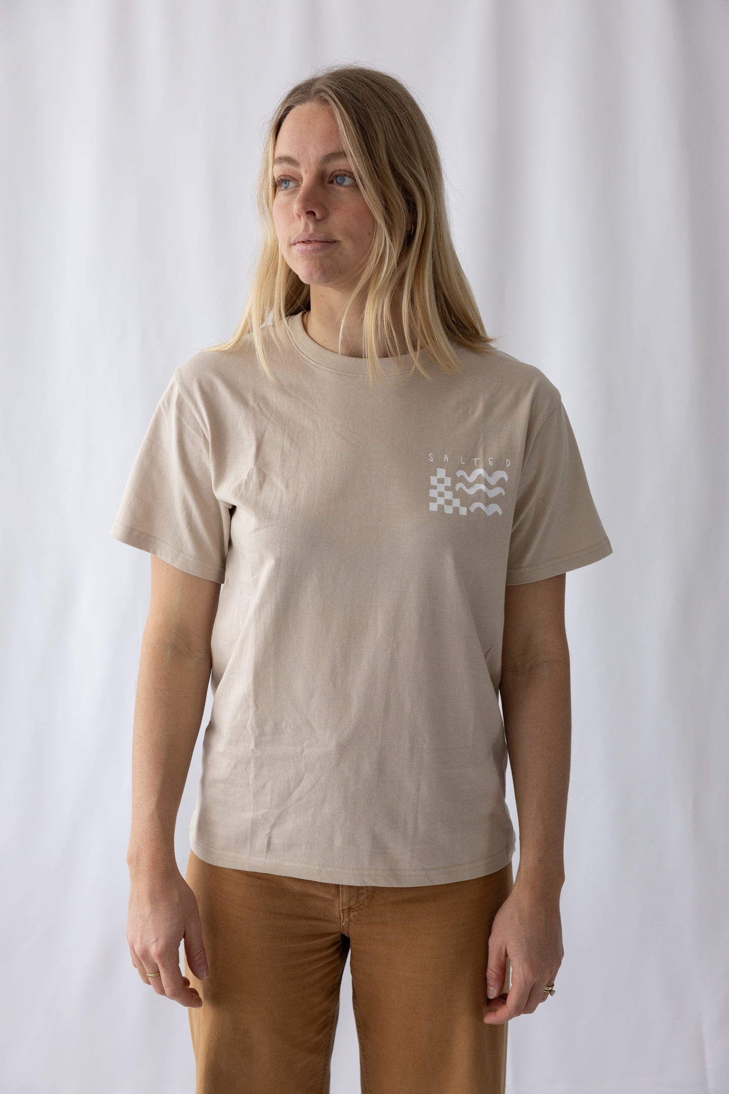 Lost in Paradise Surf Tee- Beige Tee/ Coconut Milk Print