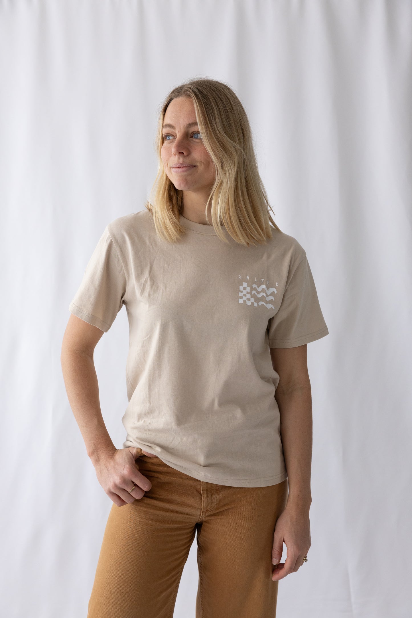 Lost in Paradise Surf Tee- Beige Tee/ Coconut Milk Print