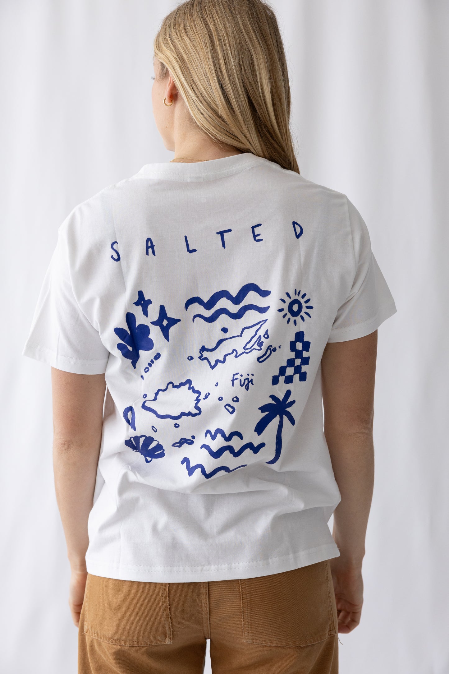 Lost in Paradise Surf Tee- White/ Blue